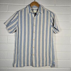 Hudson & Barrow Woven Striped Camp Shirt Large Cotton Resortwear Beach Cabana